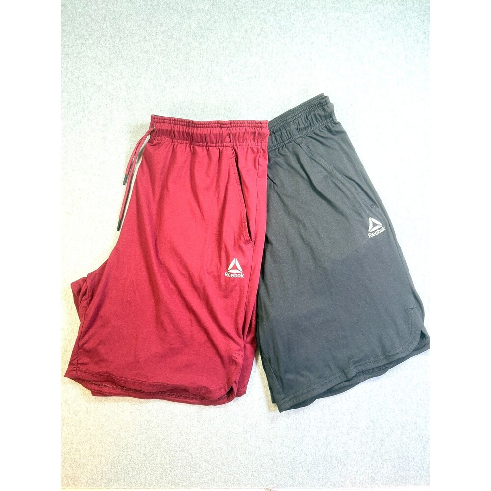 Reebok Mens Athletic Shorts XL Elastic Waist Drawstring Pockets Maroon Black 2pc